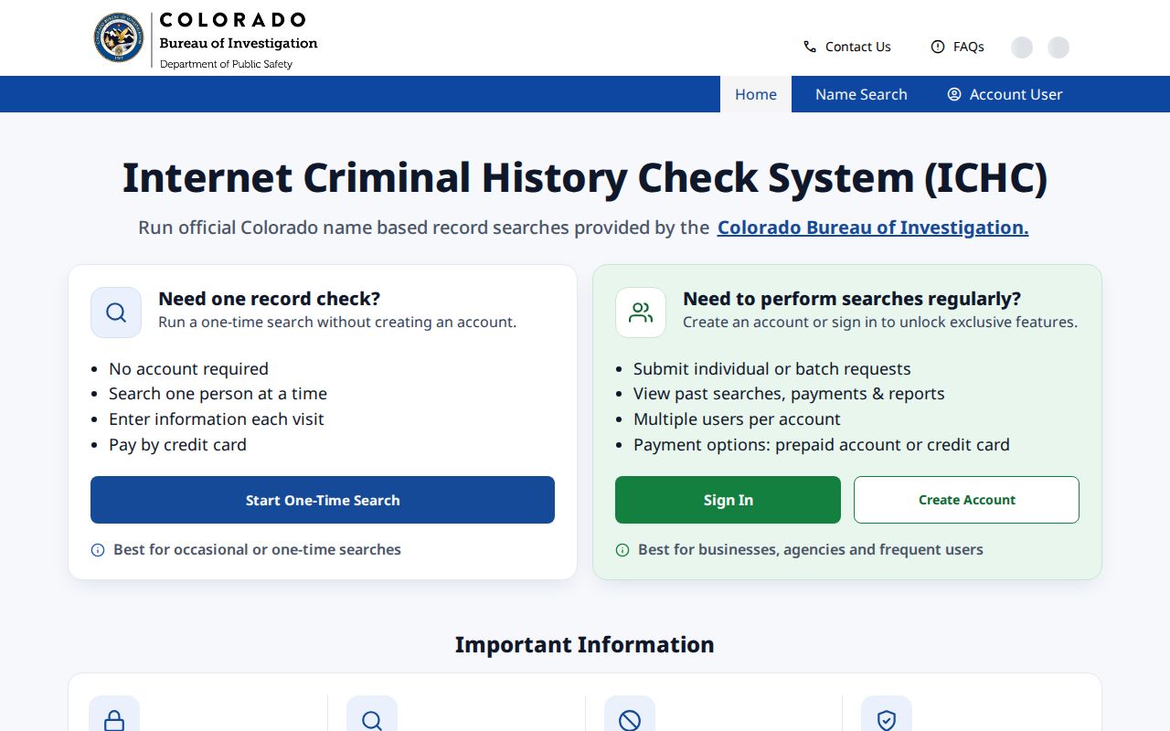 Colorado CBI Internet Criminal History Check search