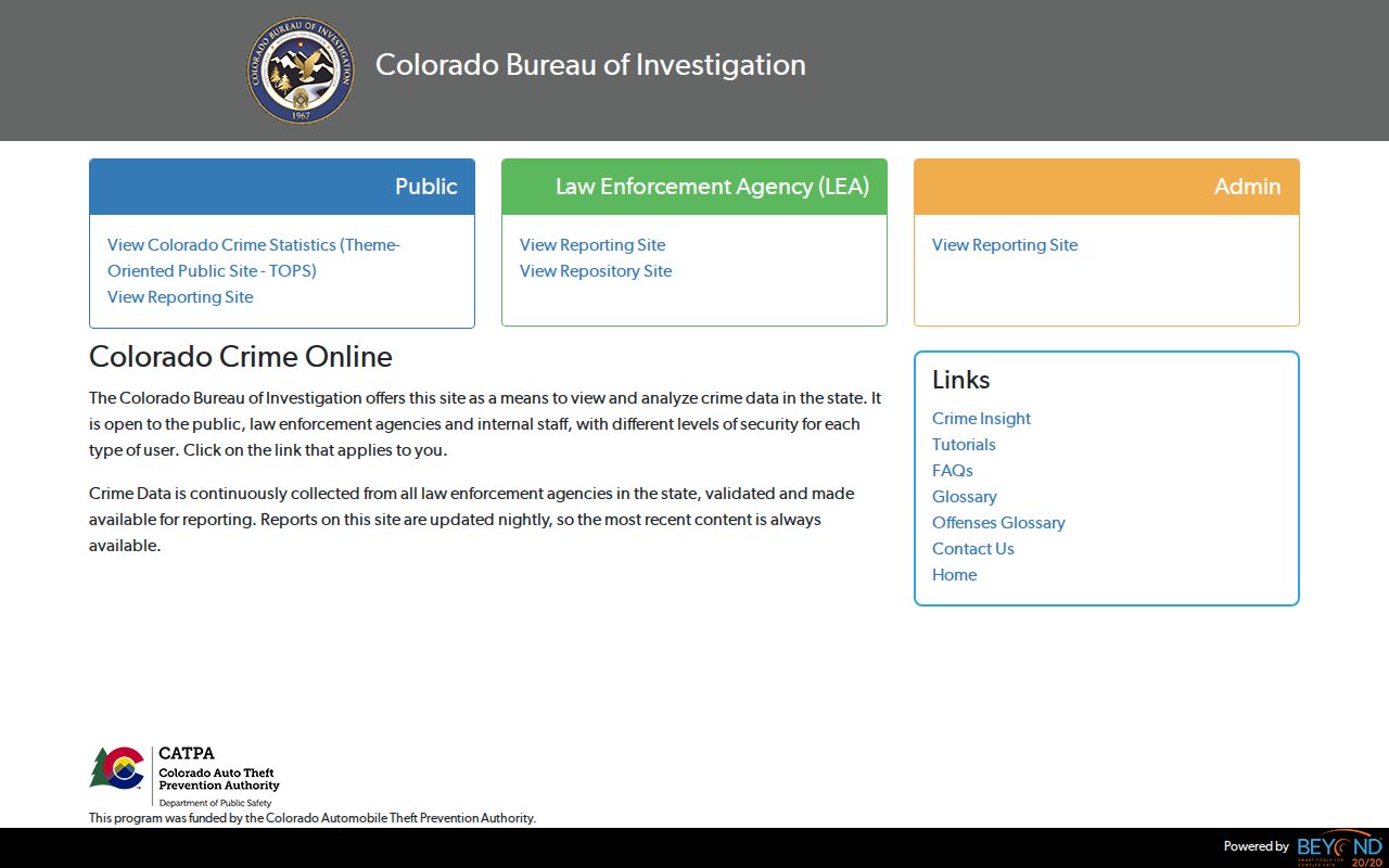Colorado Crime Statistics interface used to assess Julesburg reporting