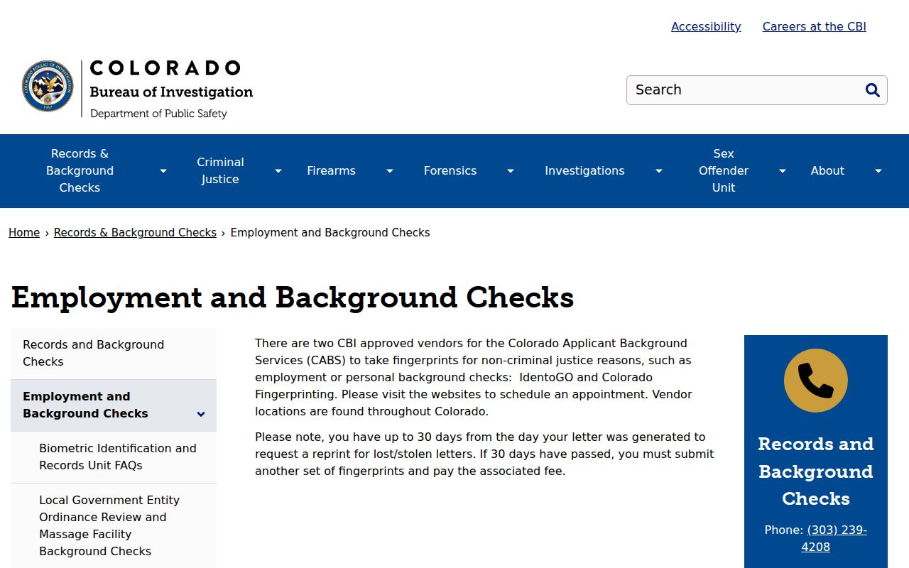 Colorado Bureau of Investigation criminal history check process for Sedgwick County record review