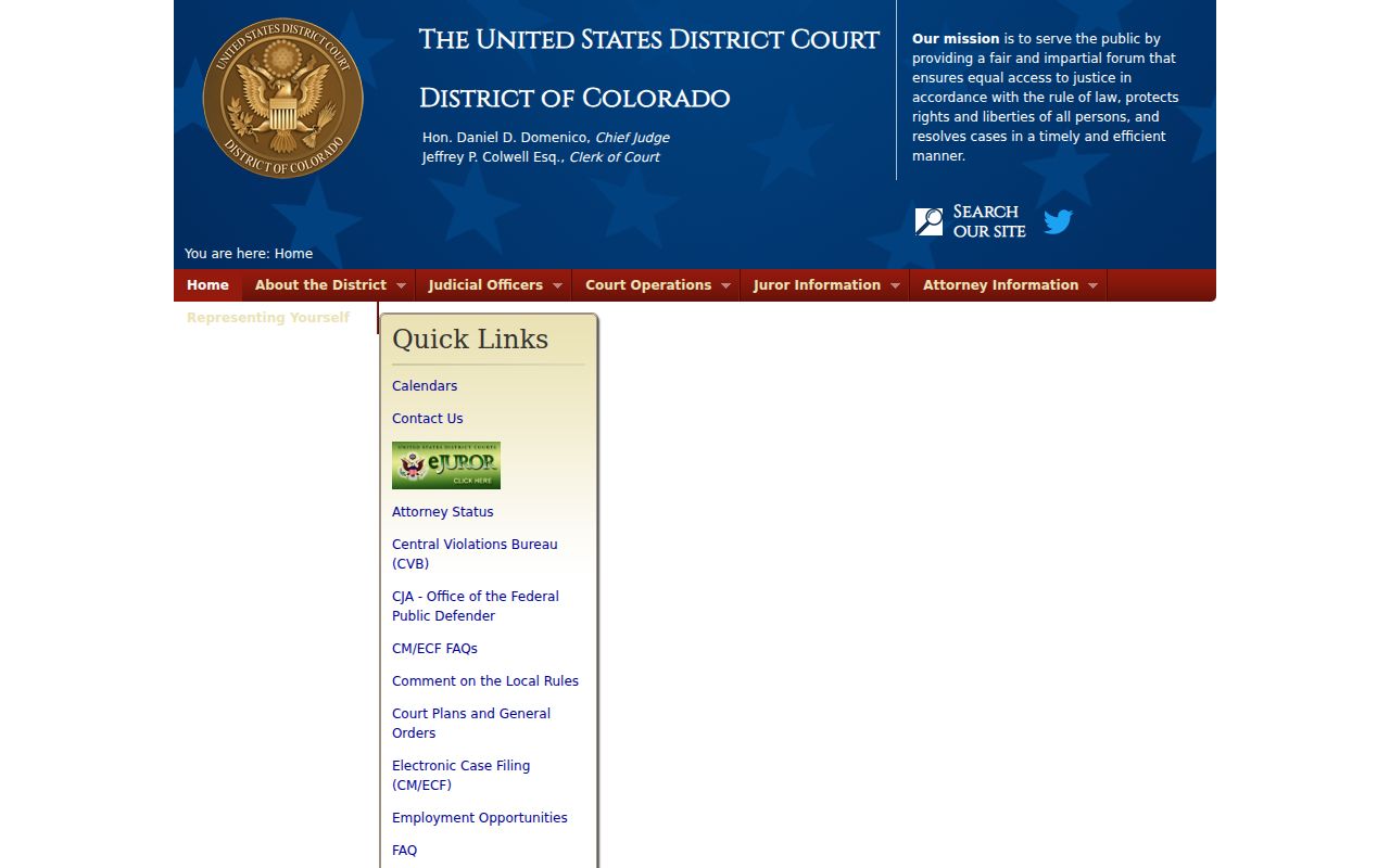 United States District Court for Colorado website used for Sedgwick federal cases